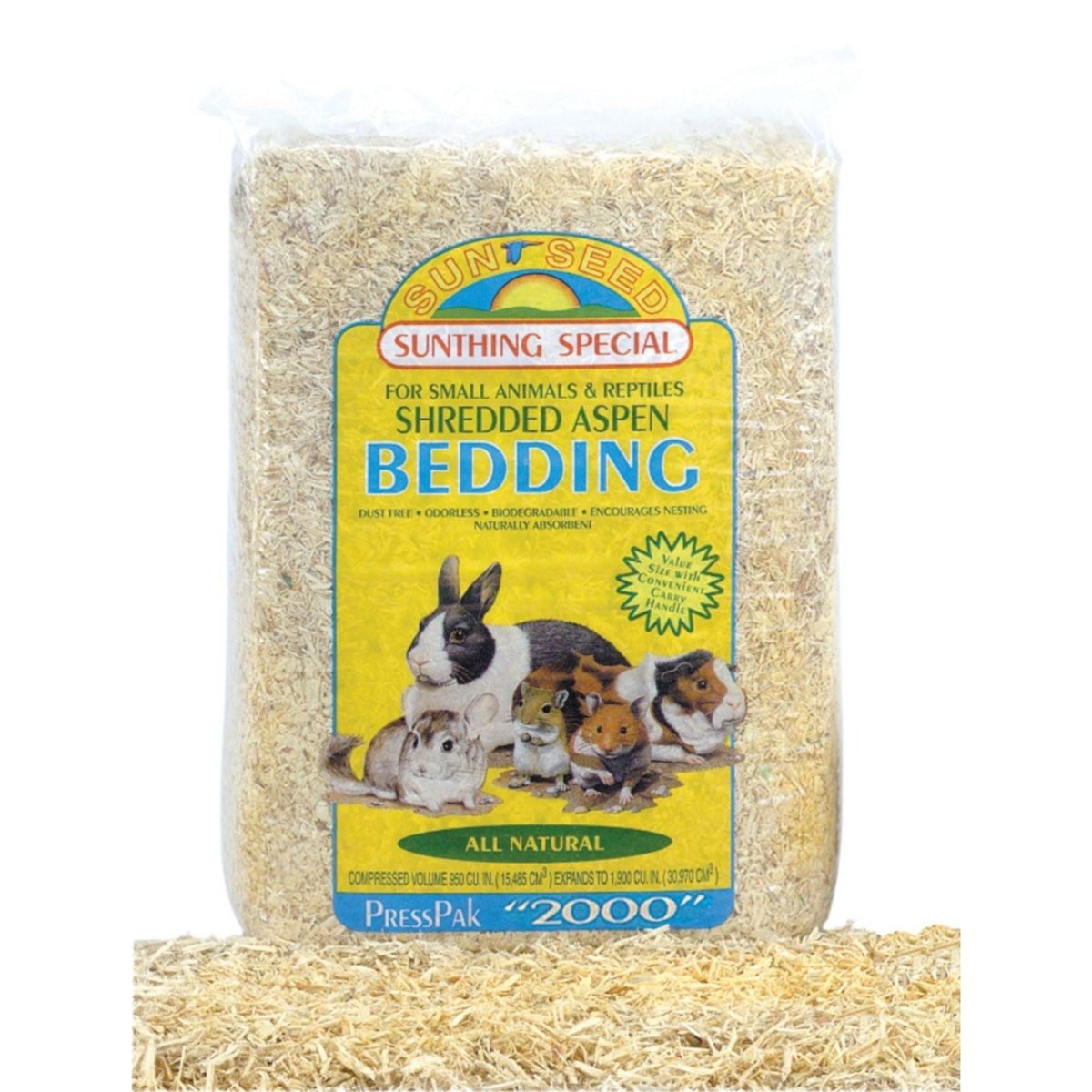 Sun Seed Shredded Aspen Bedding for Small Animals, Brown, 1200 cu in - Pets Perfect