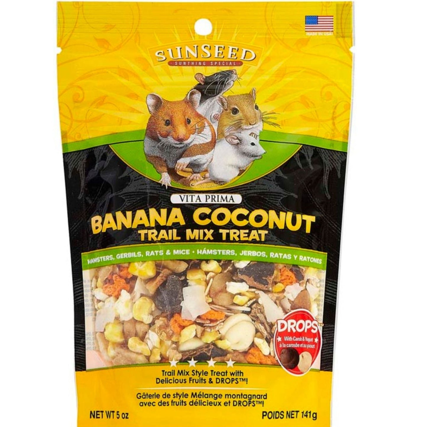 Sun Seed Vita Prima Trail Mix Treat for Hamsters, Gerbils, Rats & Mice Banana Coconut, 1ea/5oz.