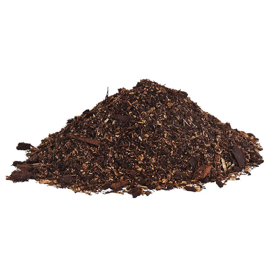 A large pile of dark brown Zilla Jungle Mix, composed of fine wood shavings and larger bark pieces, on a white background.
