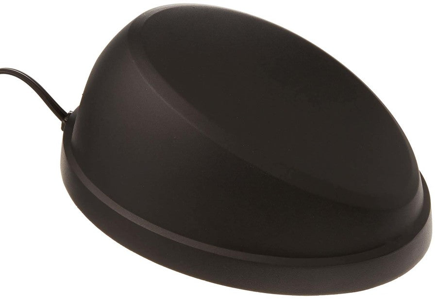 Black, dome-shaped basking fixture with a power cord extending from the back, shown against a white background.