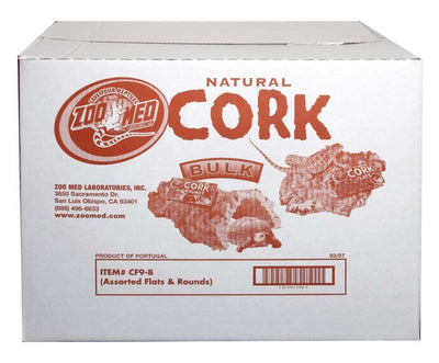 White box of Zoo Med Natural Cork Bark Rounds and Flats, with a lizard and turtle on the cork.