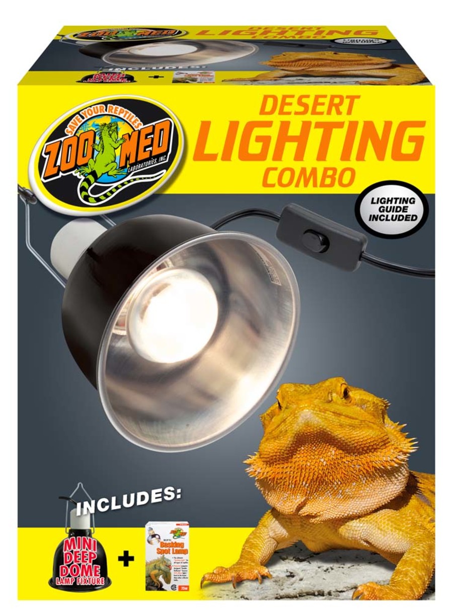 Zoo Med Desert Lighting Combo Pack - Mini Deep Dome and Basking Spot Lamp 75W