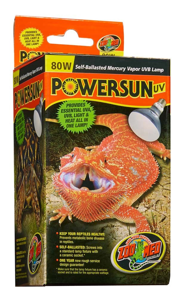 Zoo Med PowerSun UV SelfBallasted Mercury Vapor Lamp, Silver, 80W