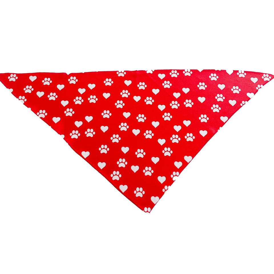Cutie Ties Tie On Dog Bandana, Paw prints & hearts red/LARGE, view 28