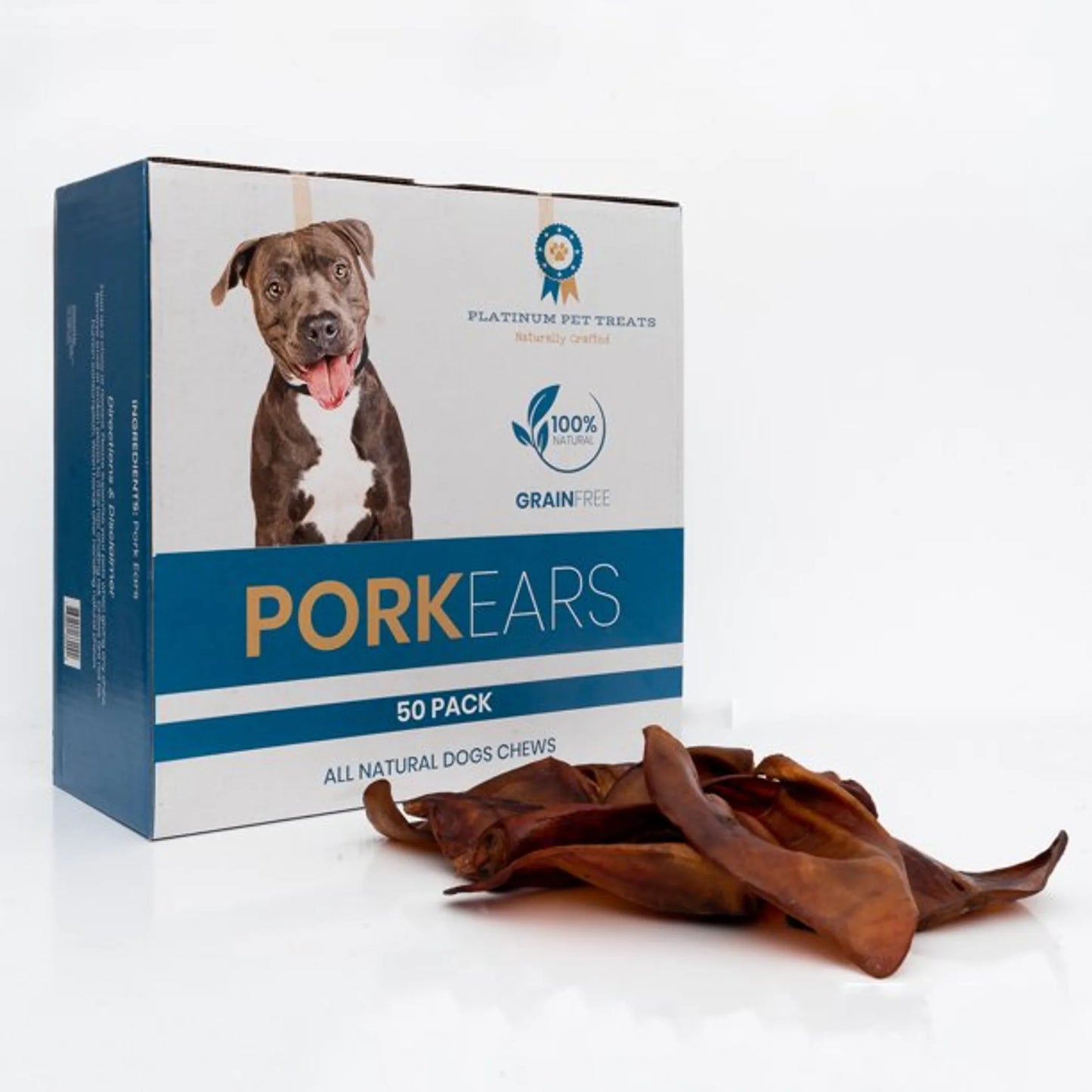 Platinum Pet Treats - Super Pig Ears (Pack of 10) dog chews with natural grain-free pork ears and packaging