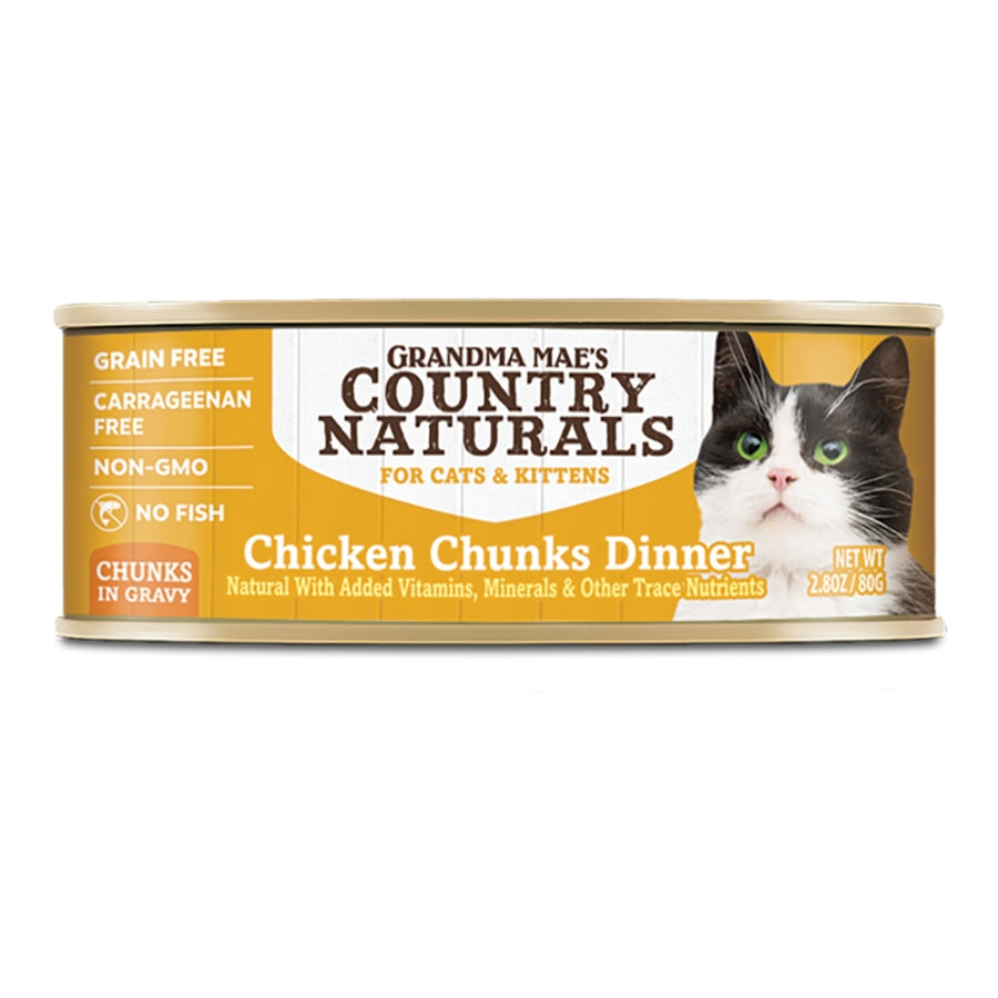 Grandma Mae's Country Naturals Grain-Free Chunks in Gravy Wet Cat & Kitten Wet Cat Food Chicken, 2.8 oz each, Case of 24