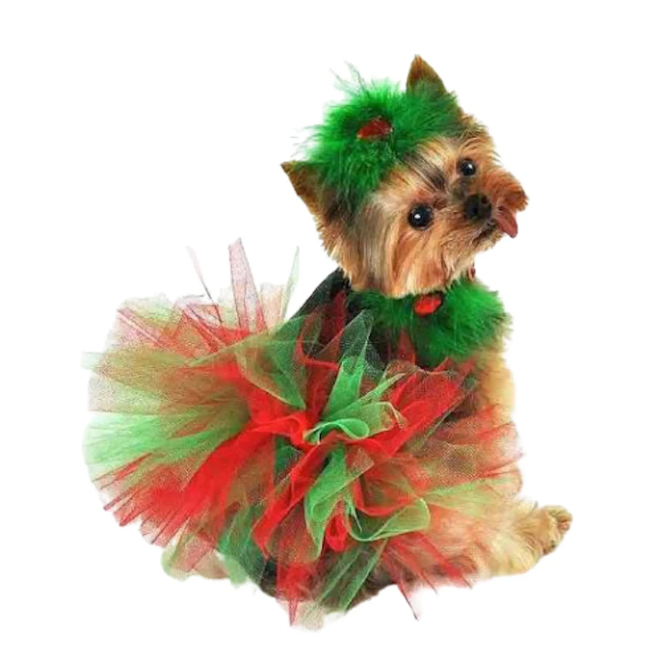 Red & Green Christmas Dog Tutu Skirt - Holiday Tulle Pet Skirt - Pets Perfect