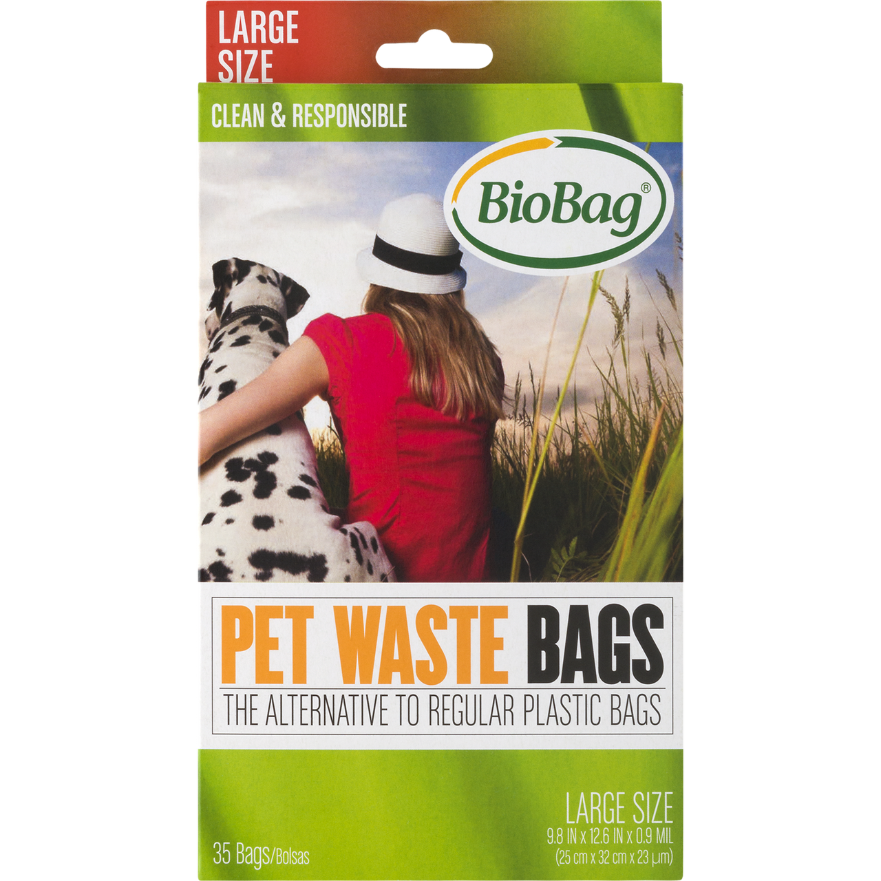 BioBag Large Dog Waste Bags with Handles - Eco-Friendly & Biodegradable (12 Boxes, 35 Bags Each)