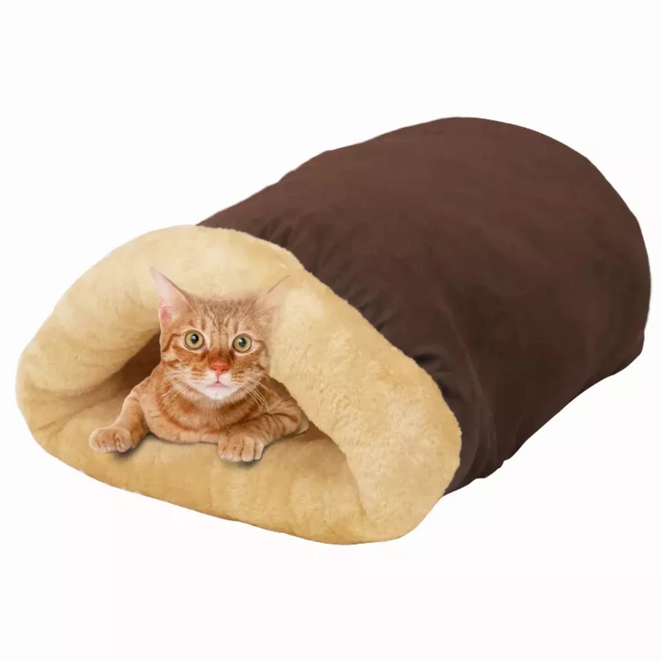 GOOPAWS 4 in 1 Self Warming Burrow Cat Bed, Pet Hideway Sleeping Cuddle Cave - Pets Perfect