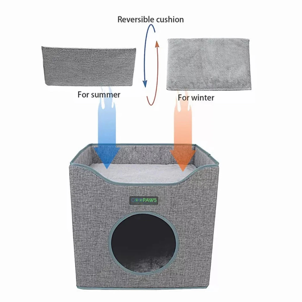 JESPET Foldable Cat Condo Cube House with Reversible Cushions - Pets Perfect