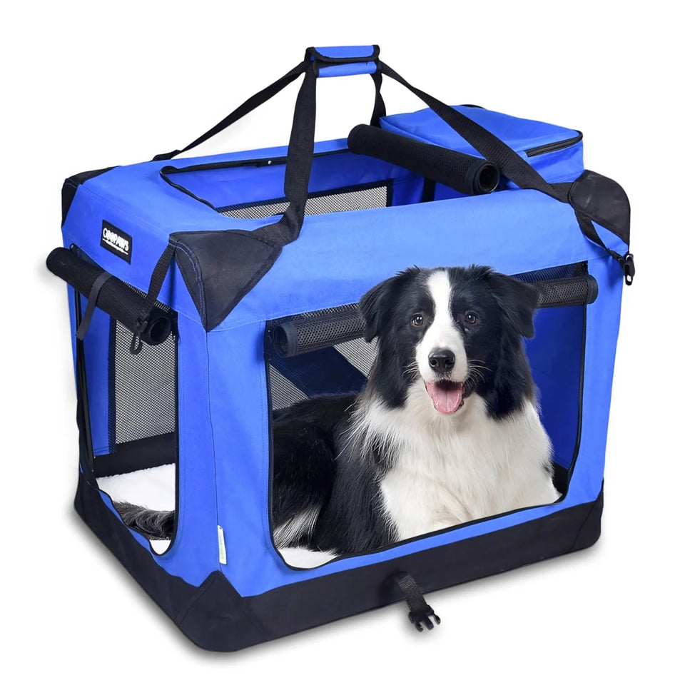 JESPET 3-Door Soft-Sided Folding Pet Crate with Fleece Mat - Pets Perfect