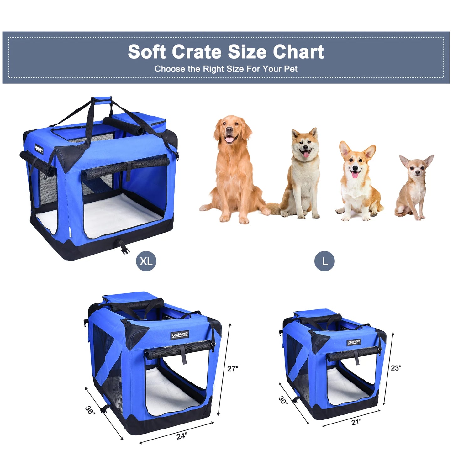 JESPET Soft Pet Crate - 3 Door Collapsible Travel Kennel for Dogs, Cats & Small Pets