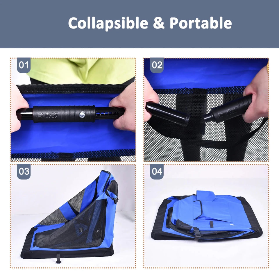 JESPET 3-Door Soft-Sided Folding Pet Crate with Fleece Mat - Pets Perfect