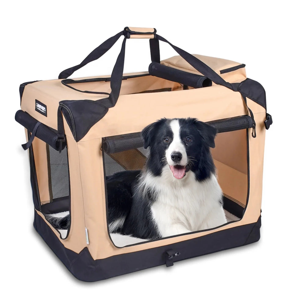 JESPET 3-Door Soft-Sided Folding Pet Crate with Fleece Mat - Pets Perfect