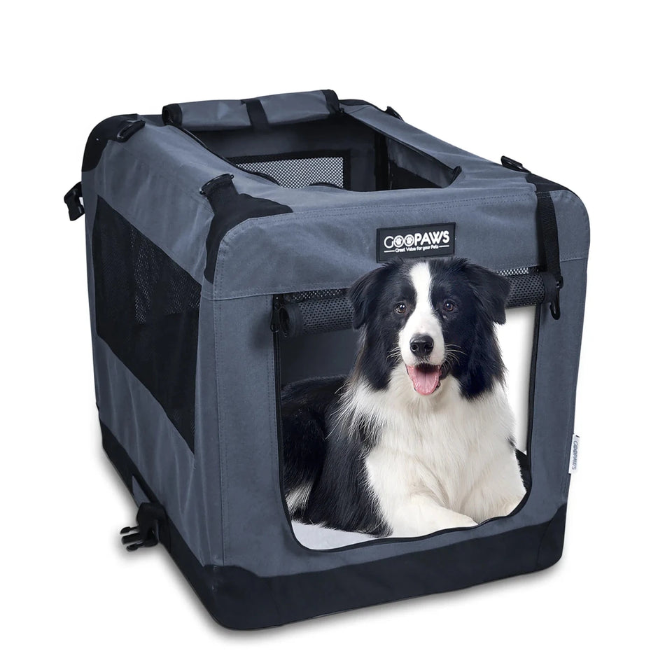 JESPET 3-Door Soft-Sided Folding Pet Crate with Fleece Mat - Pets Perfect