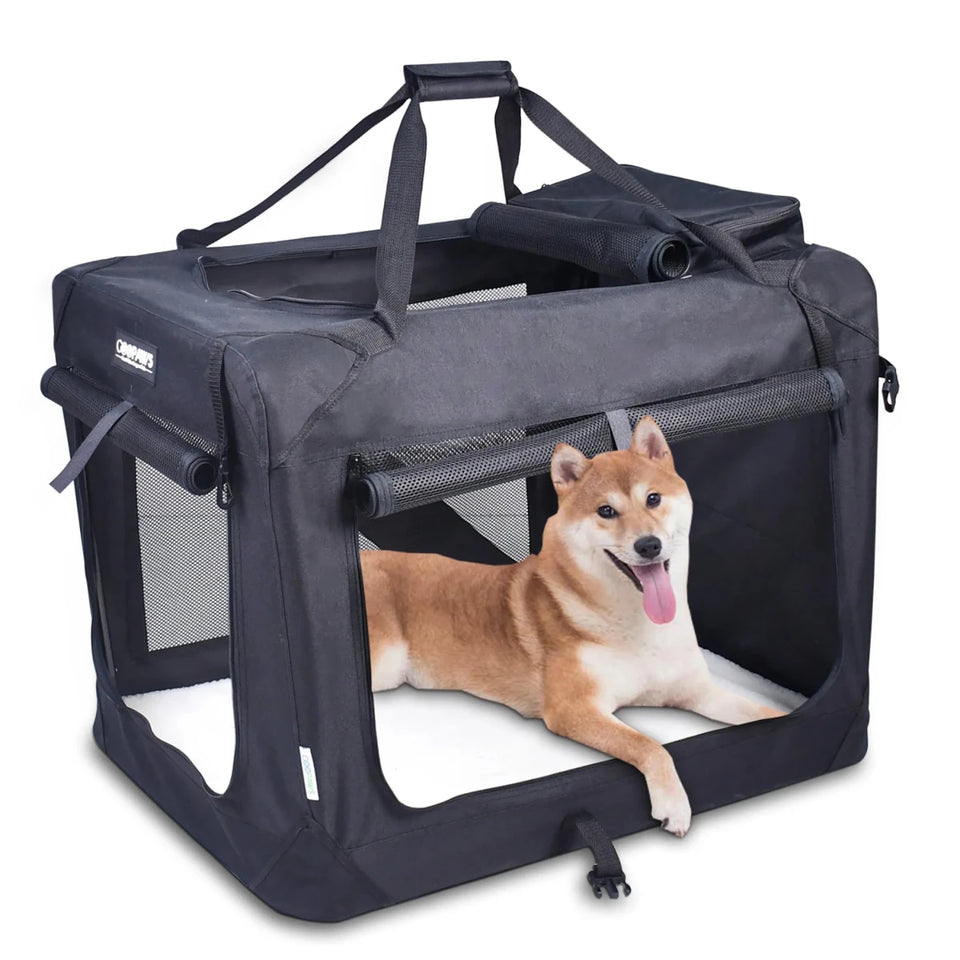 JESPET 3-Door Soft-Sided Folding Pet Crate with Fleece Mat - Pets Perfect