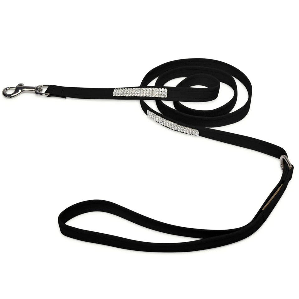 Susan Lanci Designs 3 Row Giltmore Crystals Dog Leash, Black/4 FT