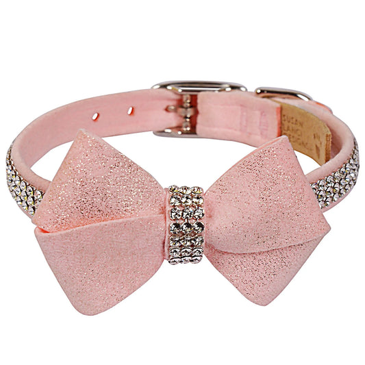 Susan Lanci Designs Puppy Pink Glitzerati Nouveau Bow 3 Row Giltmore Collar - Pets Perfect