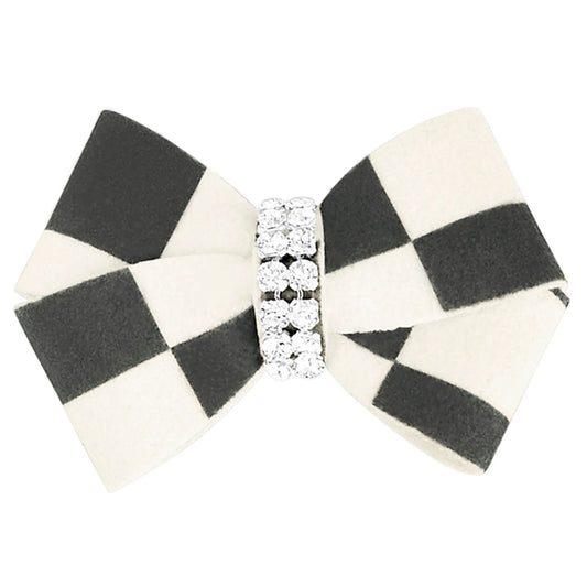 Susan Lanci Windsor Check Nouveau Bow - Crystal Dog Hair Bow