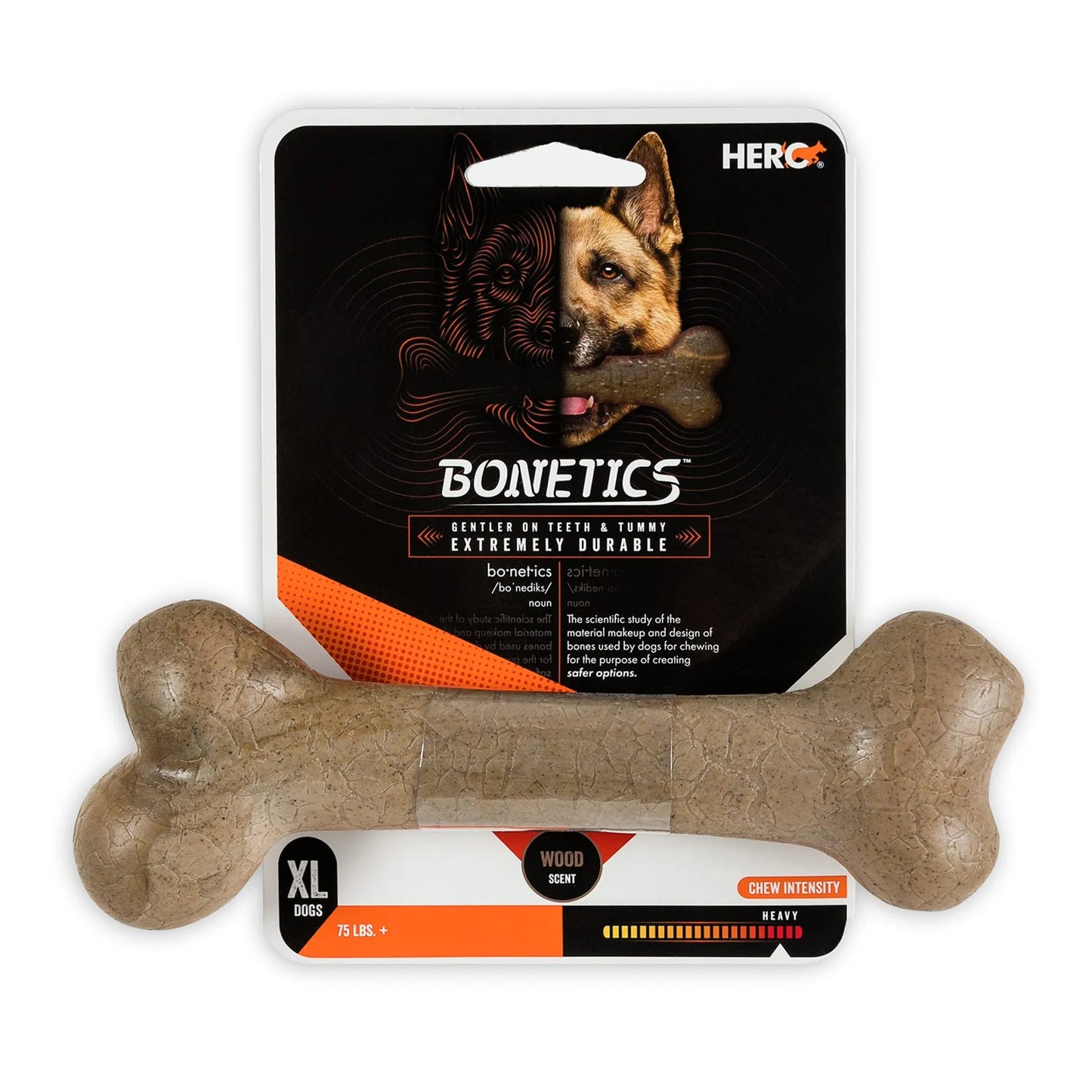 Hero Bonetics Femur Bone Dog Chew Toy - Wood Scent - Large Dogs 30-75 lbs - Dental Health