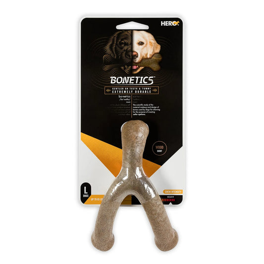 Hero Bonetics Wishbone Dog Chew Toy - Wood Scent - Large Dogs 40-90 lbs - Dental Health