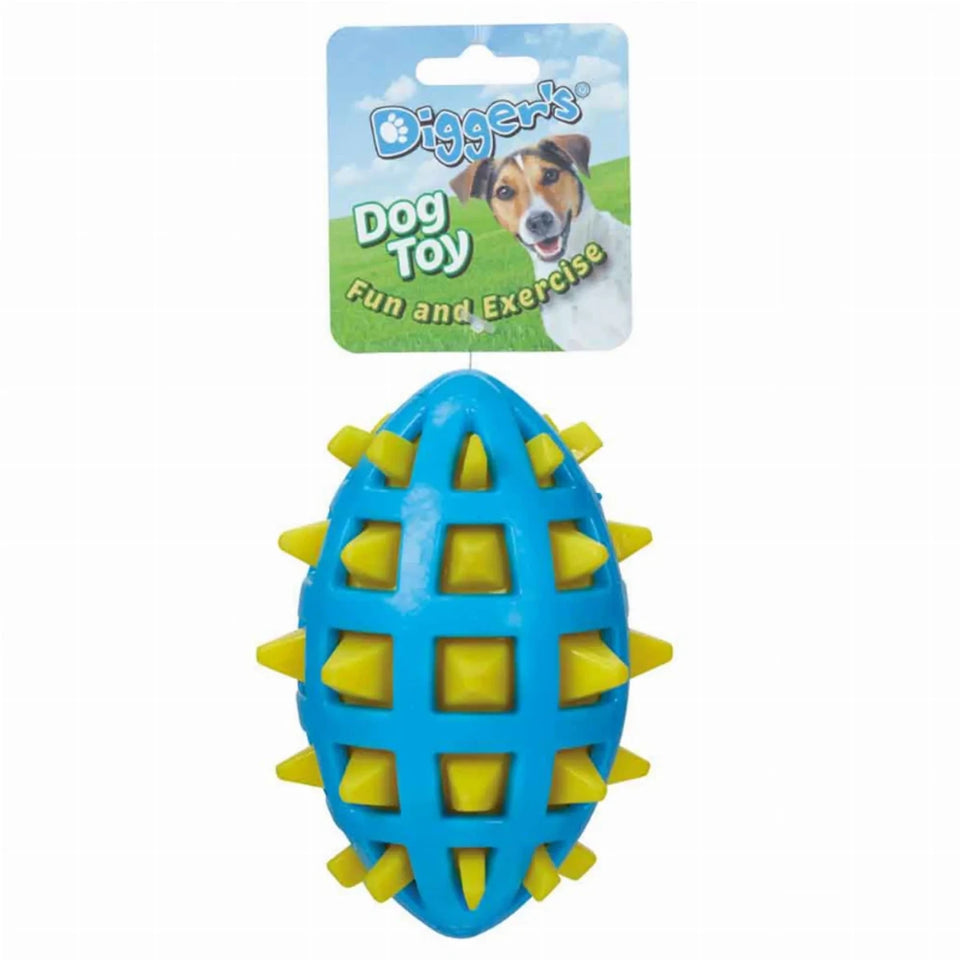 Digger's Double Spike TPR Dog Ball Dog Toy - Blue & Yellow, 1