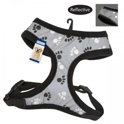 Casual Canine Reflective Pawprint Harnesses, Black/XSMALL