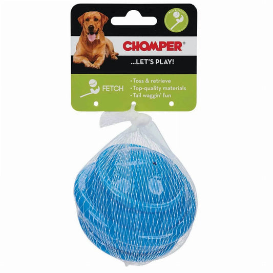 Chomper TPR Squeaky Spiral Ball Dog Toy - Textured Rubber Fetch Toy with Squeaker - Dental Health