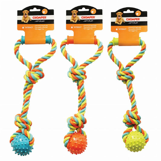 Chomper Rope Tugger with Spike Ball & Handle - Textured TPR & Cotton Tug Toy - Interactive Play