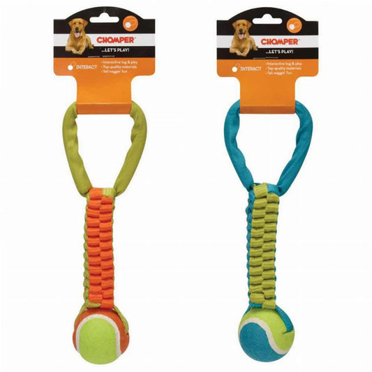 Chomper Braided Nylon Tennis Ball Tug Dog Toy - Rope & Ball Combo - Fetch & Tug Play