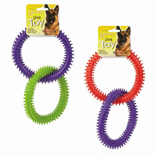 TPR 2 Ring Dog Toy - Durable Rubber Chew Toy for Interactive Play and Fetch - Pets Perfect