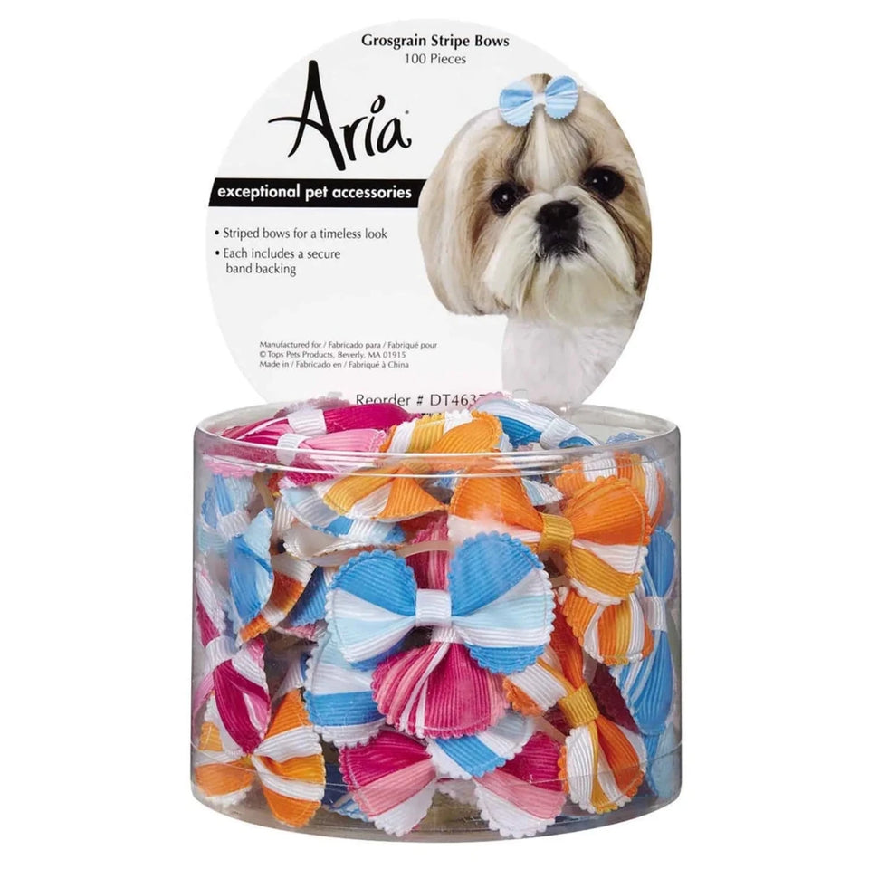 AR Grosgrain Stripe Bows Canister 100Pc - Pets Perfect
