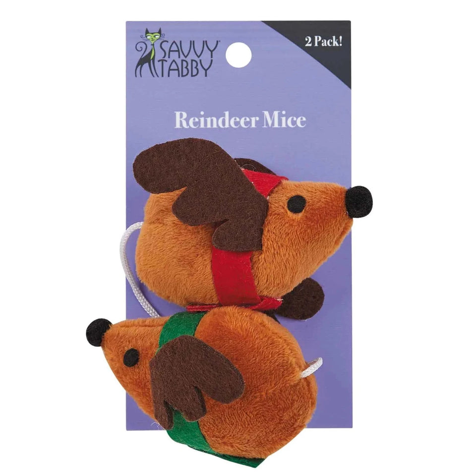 Savvy Tabby Reindeer Mice 2Pc - Pets Perfect