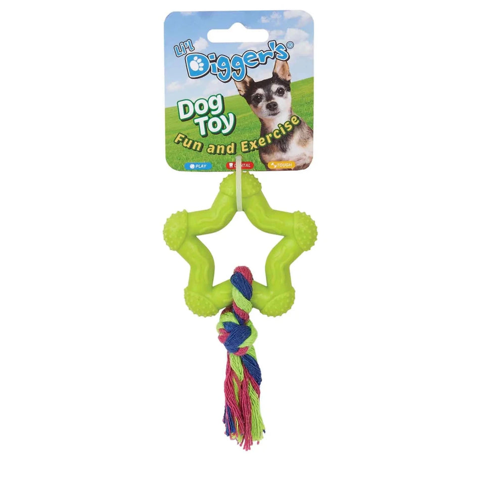 DGR TPR Star and Rope Dog Toy Lime - Pets Perfect
