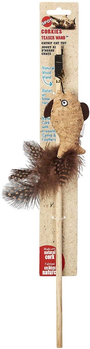 Spot Corkies Teaser Wand Cat Toy With Catnip - Assorted - Pets Perfect