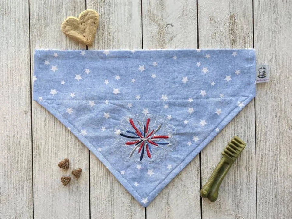 LambMa Embroidered Over-Dog Collar Dog Bandana - Handmade Slide-On, Made in USA - Pets Perfect