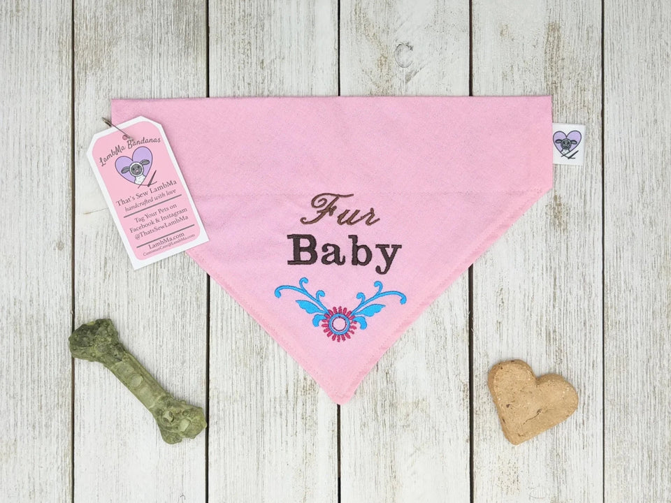 LambMa Embroidered Over-Dog Collar Dog Bandana - Handmade Slide-On, Made in USA - Pets Perfect
