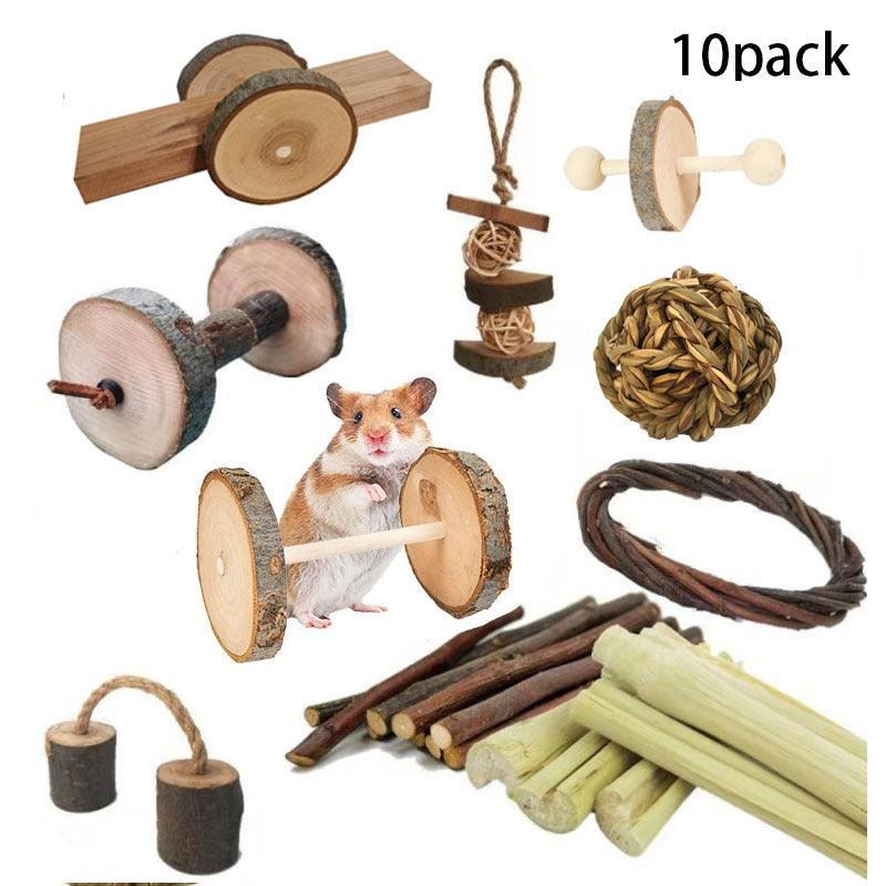 Natural Wood Play Molar Toy Set For Hamsters, Rabbits, And Birds.