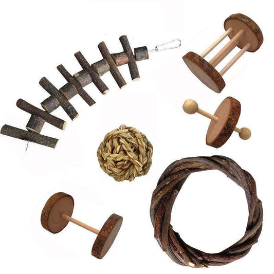 Natural Wood Play Molar Toy Set For Hamsters, Rabbits, And Birds.