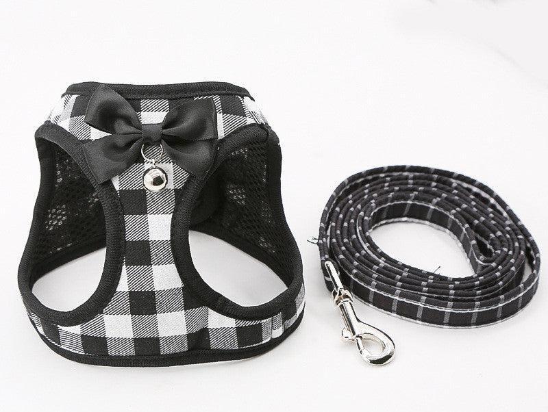 Grid Pattern Cat Chain Traction Rope Set With Chest Harness And Collar - Pets Perfect