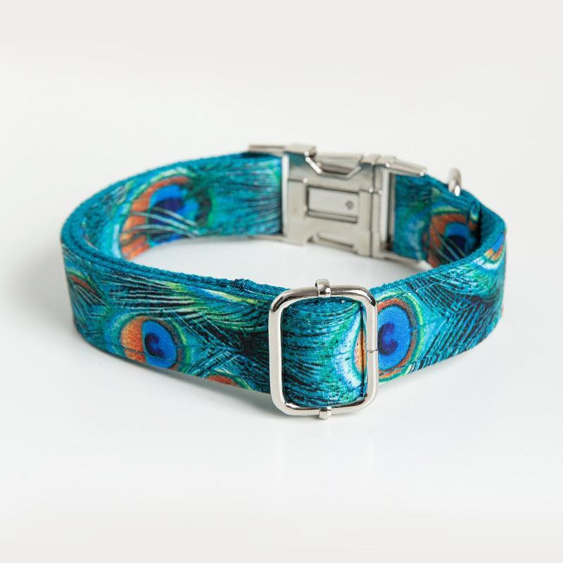 Premium Peacock Design Dog Collar with Zinc Alloy Buckle - Stylish Collar for Dogs - Pets Perfect
