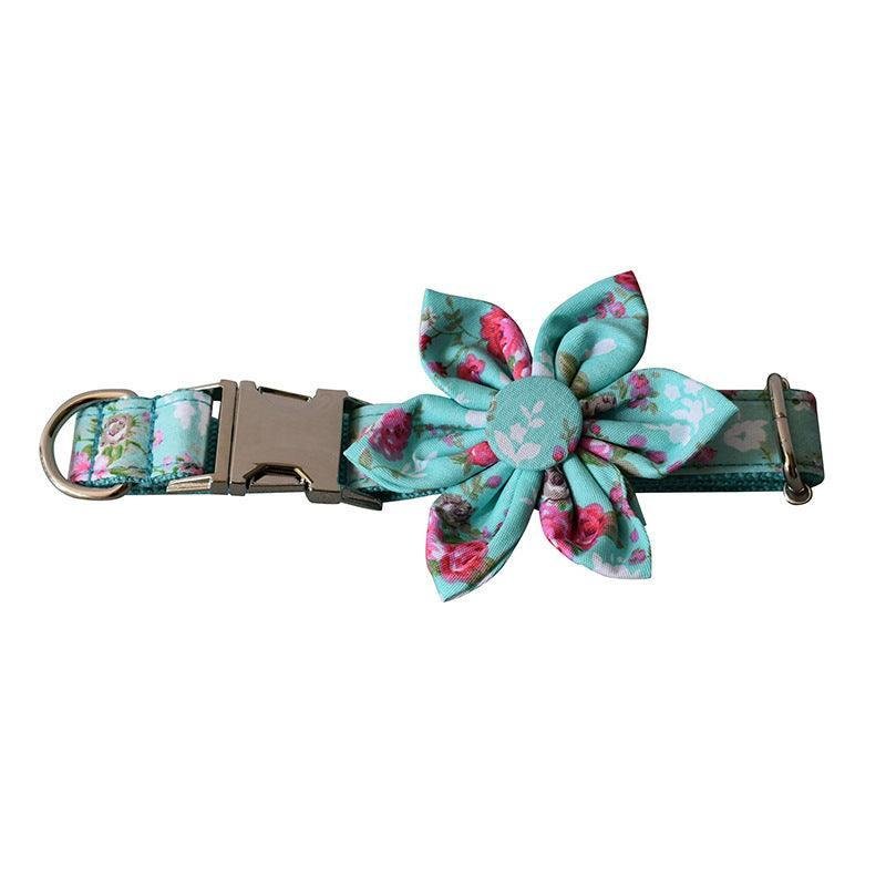 Rose Garden Dog Collar and Leash Set - Elegant Floral Cotton Collar for Dogs - Pets Perfect