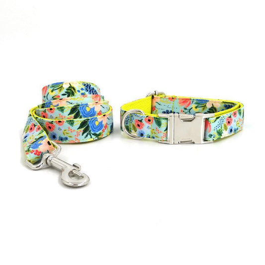 Premium Garden Collection Dog Leash and Collar Set - Yellow Midsummer Garden Design