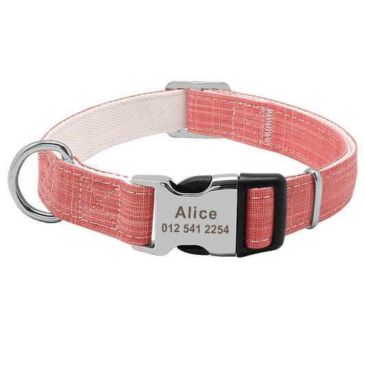 Personalized Engraved Nylon Dog Collar with ID Tag - Custom Name Collar for Dogs