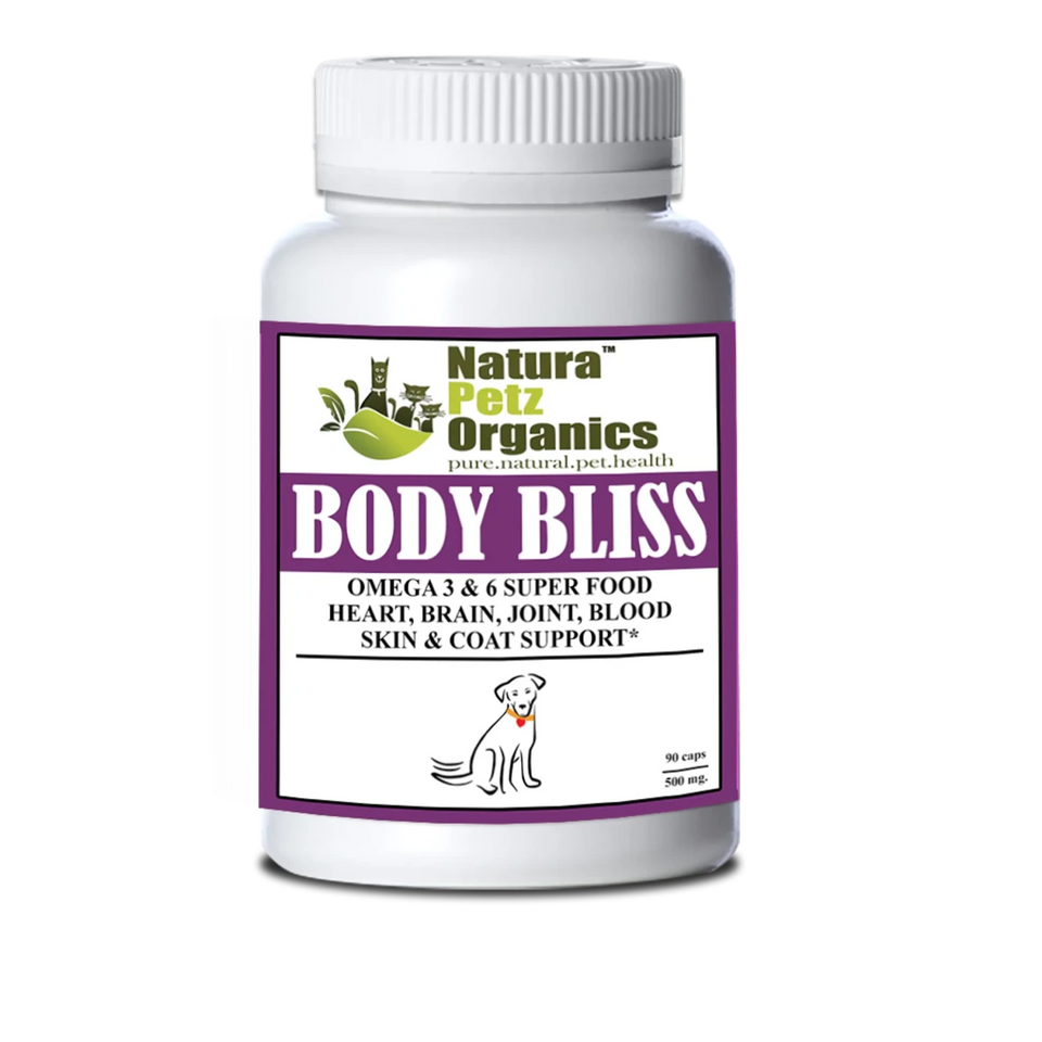 Body Bliss, Omega 3 & 6 Super Dog Food + Heart, Brain Joint, DOG / 90 CAPS / 500 MG/SIZE 1/1