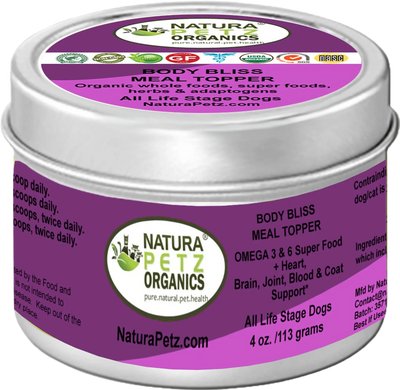 The Petz Kitchen Body Bliss Sacha Inchi Meal Topper, Omega 3, 4 OZ. DOG/1