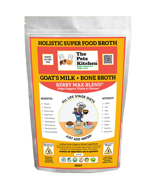 Goats Milk + Bone Broth Berry Max Antioxidant Vision & Glucose Support Broth* The Petz Kitchen Dog & Cat Holistic Super Foods* - Pets Perfect