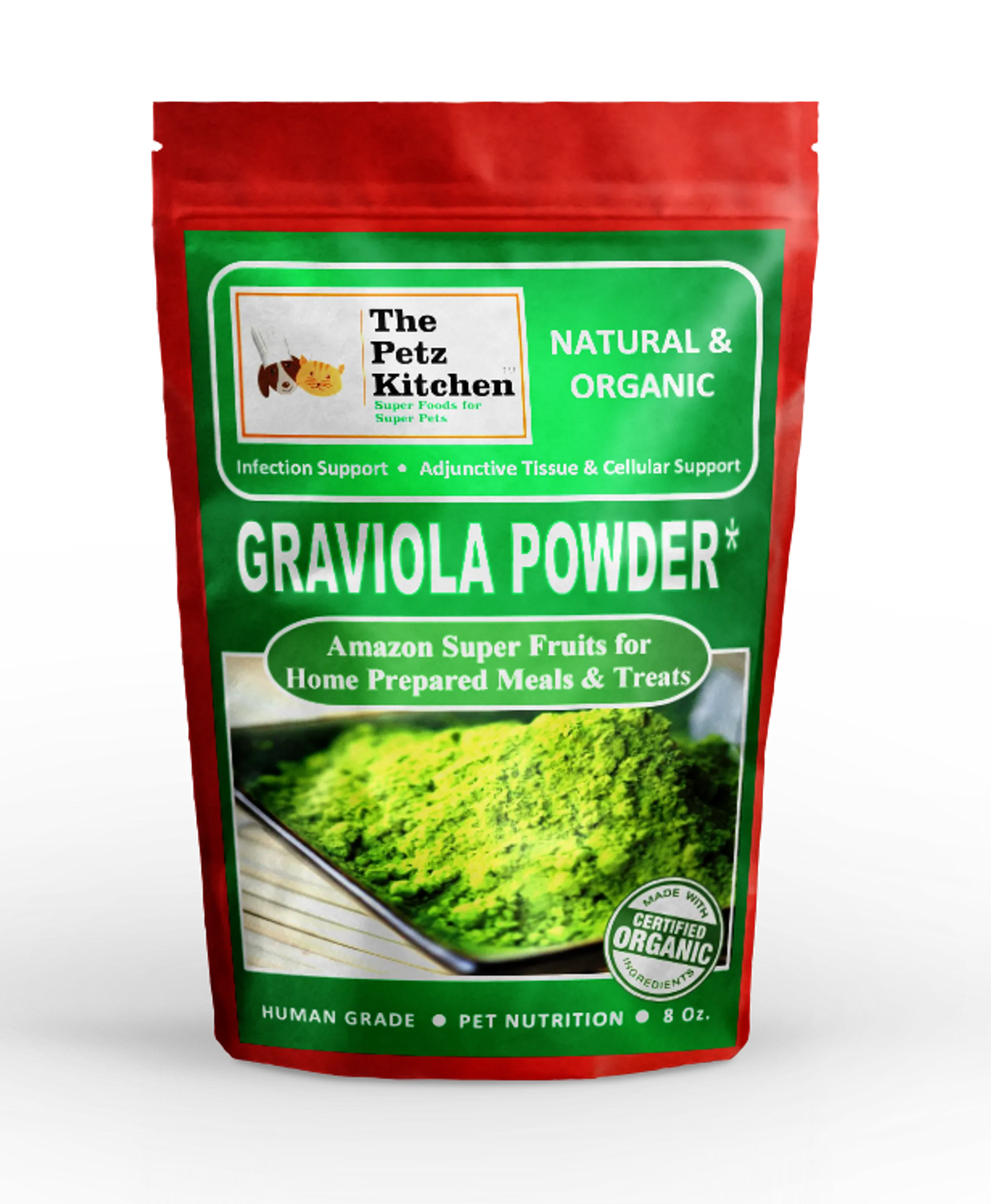 The Petz Kitchen Organic Graviola Leaf & Stem Powder - Tissue & Cellular Wellness Support for Dogs & Cats