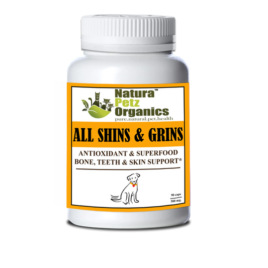 All Shins & Grins Capsules - Antioxidant Super Food Bone, Eye, Teeth & Skin Support Dog & Cat* - Pets Perfect