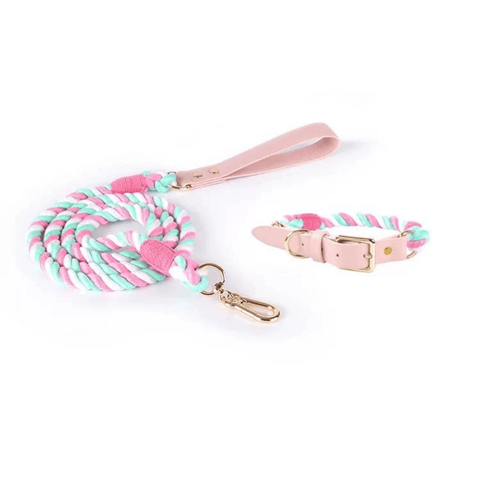 Luxe Royal Pink Leather Dog Rope Dog Leash and Dog Collar Set, Unicorn/M, view 20